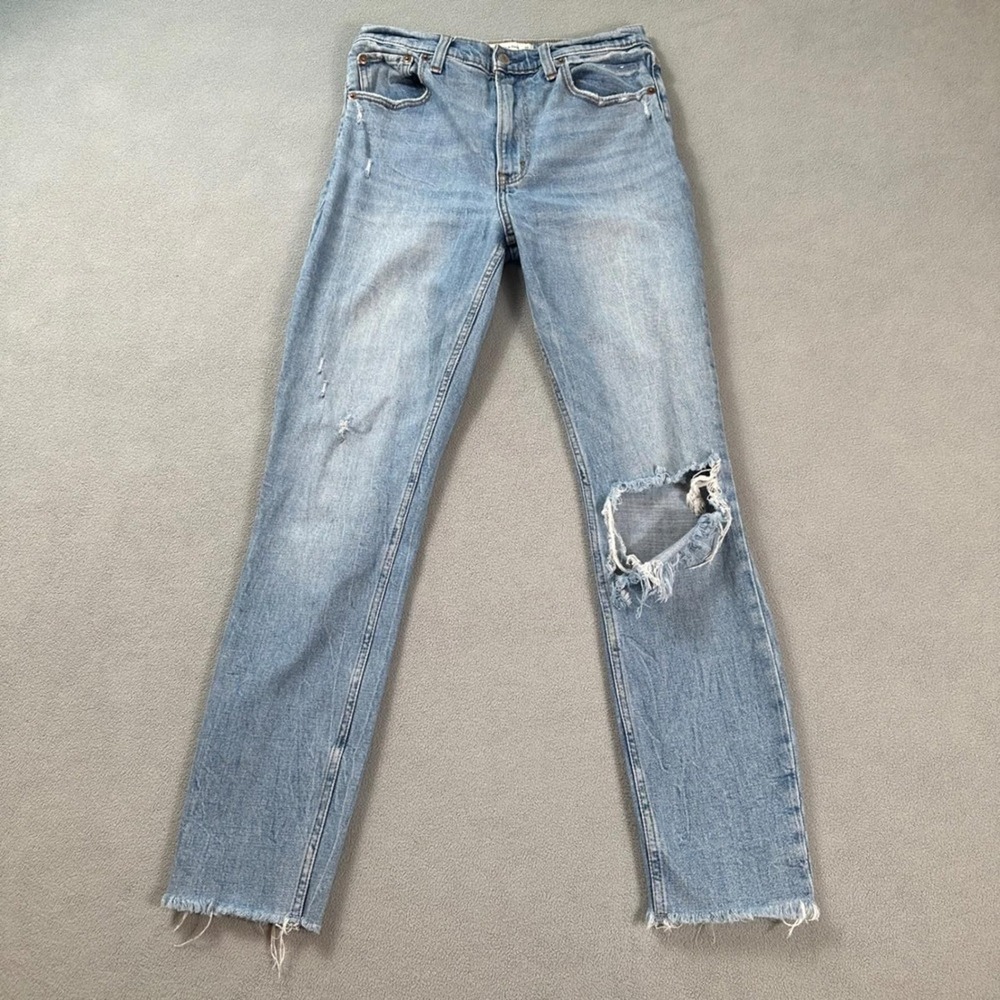 Abercrombie & Fitch High Rise Skinny Distressed Jeans Light Wash 28 6L Raw Hem